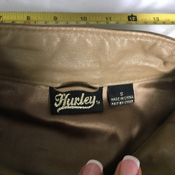 EUC Y2k Hurley tan genuine leather short jacket, satin lining, moto style. - Picture 4 of 13
